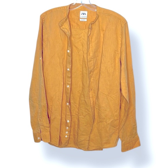 Zara Linen Cotton, Relaxed, Fit, Button Down, Sunny, Color, Shirt, Mock Neck - Picture 2 of 12